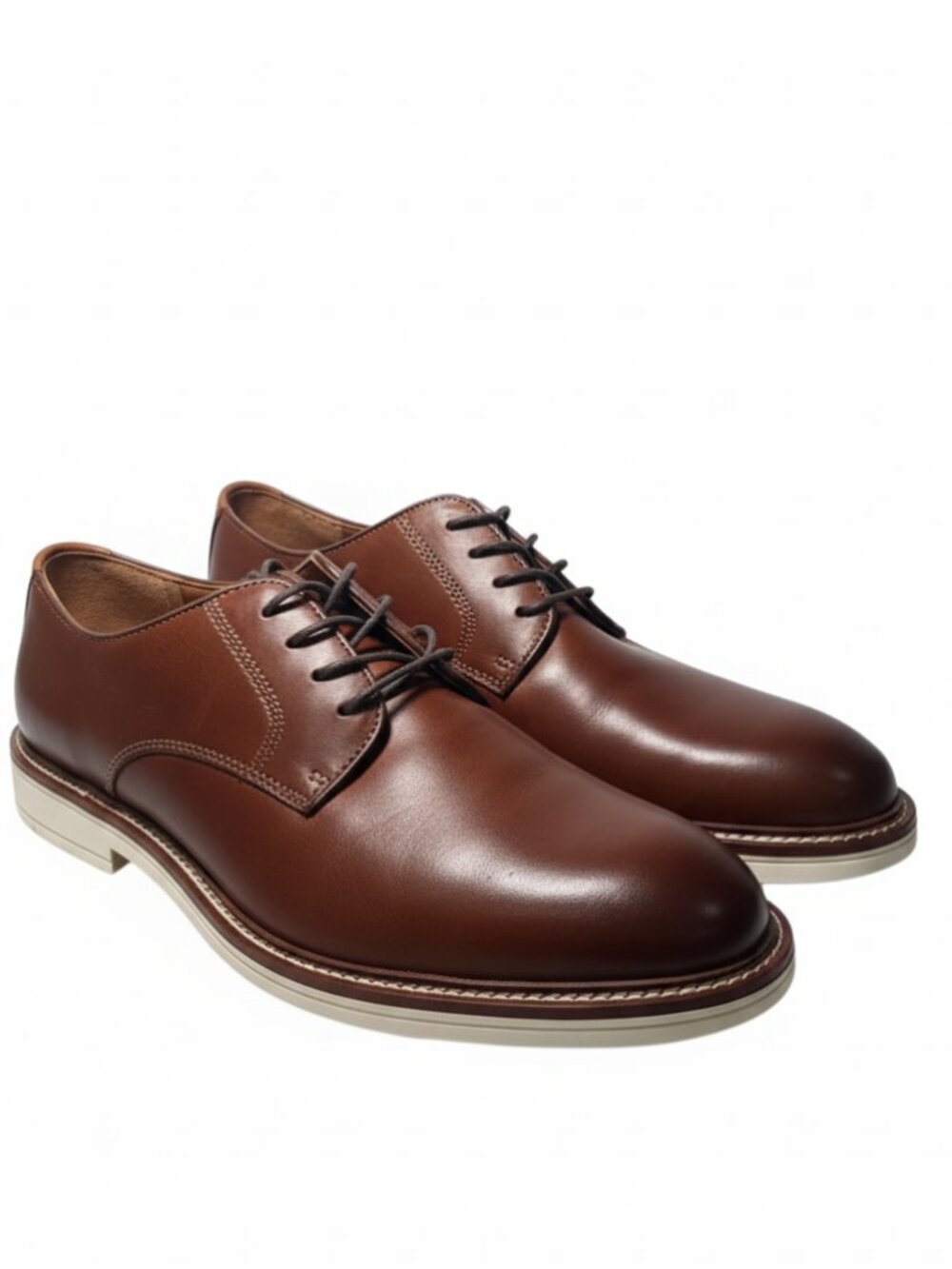 JOHNSTON & MURPHY Brown Leather Derby Shoes with Cream Sole Size 12